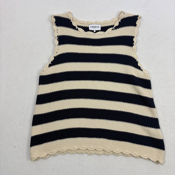 FRNCH Sweaters - Frnch Paris S/S Sweater Womens M Cream Navy Blue Stripe Nautical Coastal Preppy